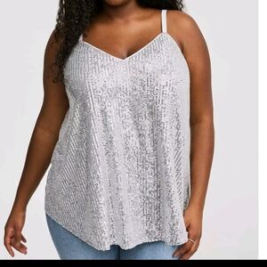 Torrid Sexy Silver Sequin Sophie Swing Party V-Neck Cami Tank Top Size 0X